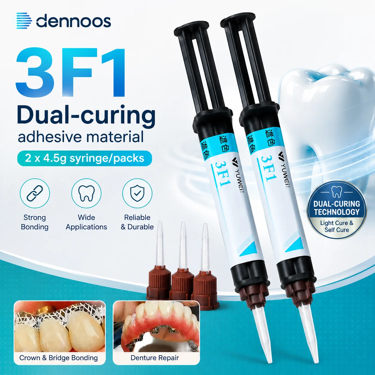 9g Dental Dual-curing Luting Cement Resin Adhesive Material Bond Inlay/Crown/Bridges/Ceramic/Pile Core Dental Resin Cement
