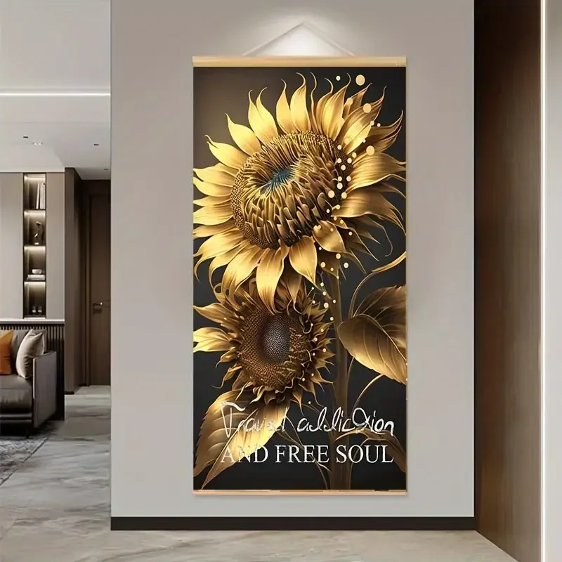 1pc frameless Canvas Painting 1pc Canvas Poster, No Frame, Modern Art, Black And Gold Wall Art, Sunflower Pictures Plant Leaf Po