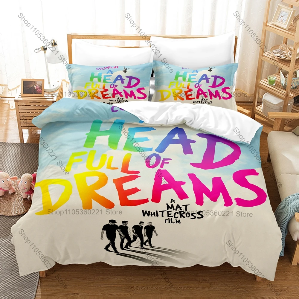 C-Colorful Coldplay Music Graphic Bedding Set Duvet Cover With 2 Pillowcases Teen Rock Fan Bedroom Decoration