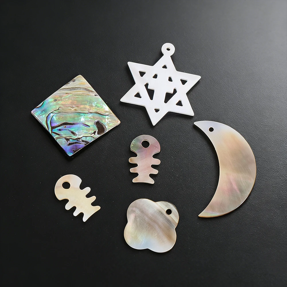 Natural Geometric Shell Pendant Moon Hexagram Openwork Carved Decorative Ornament Creative DIY Bracelet Earring Accessories
