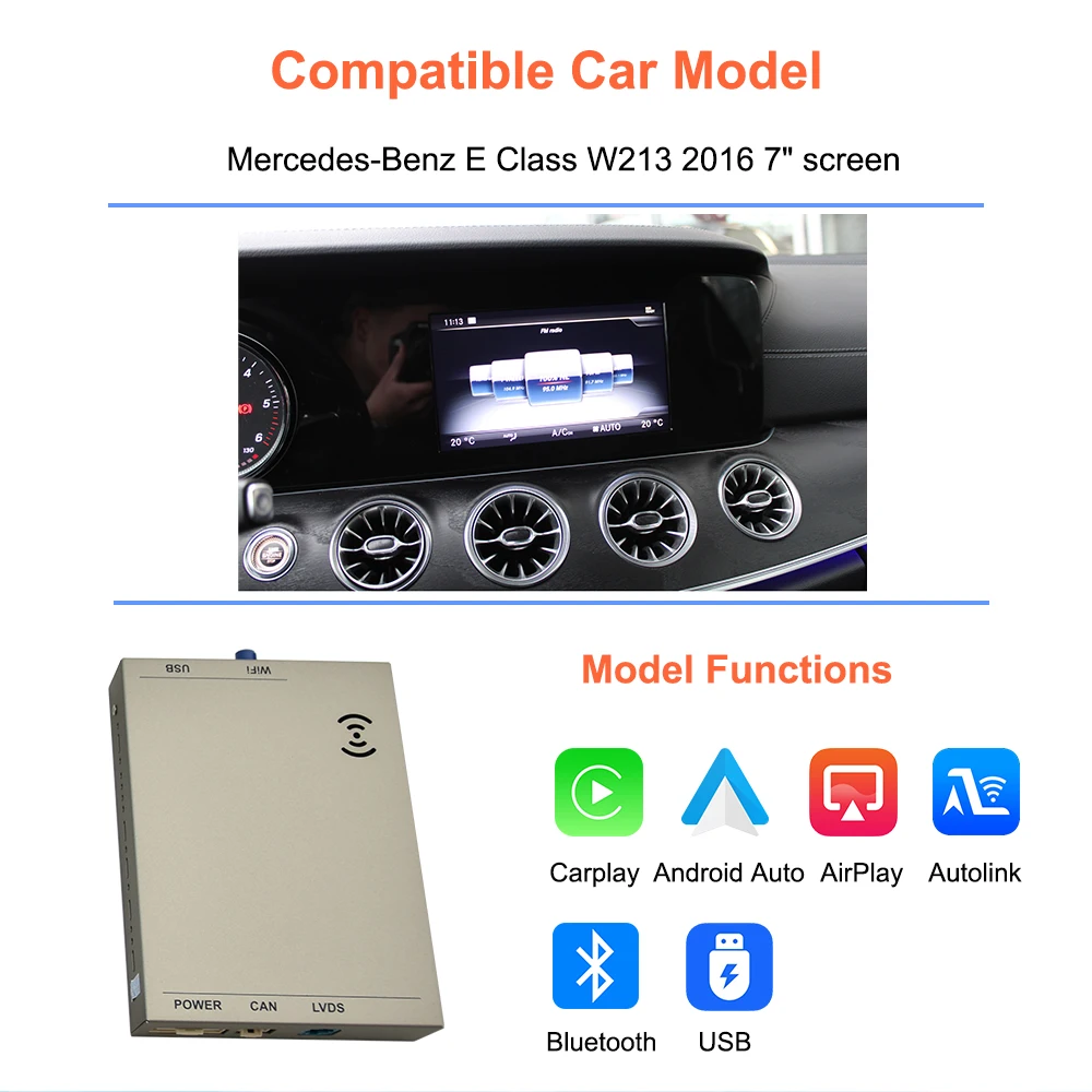 Bonroad Wireless Carplay Android Auto Interface For Mercedes Benz E Class W213 2016-2020 NTG 5.5 System Airplay Mirror Link – Detail 4