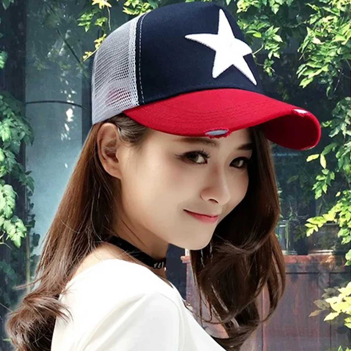 Broken Embroidered Five-pointed Star Baseball Hats Color Block New Unisex Sunshade Personal Trucker Caps Versatile Fashion ins