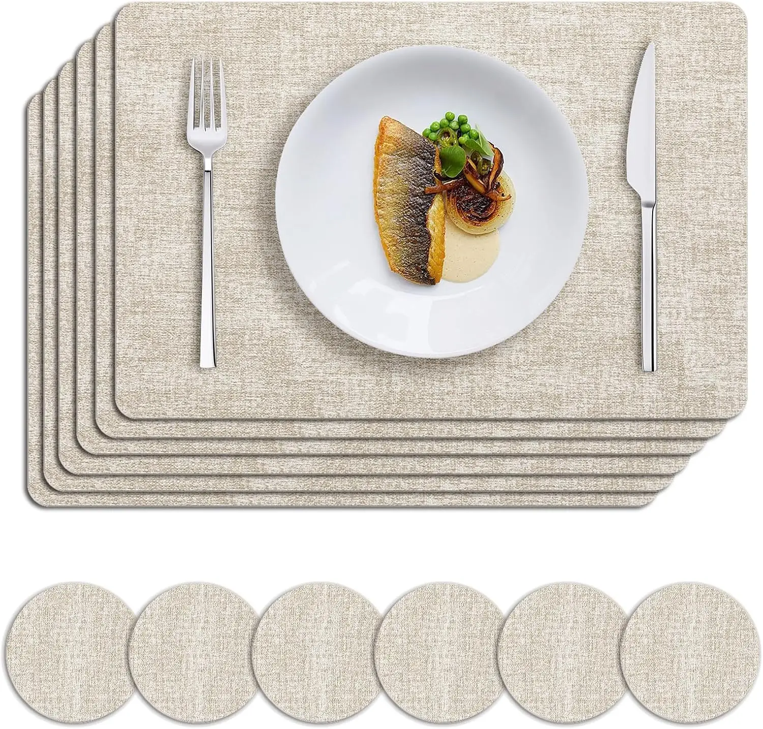 

Faux Leather Placemats Set of 6, Heat Resistant Wipeable Washable Vinyl Place Mats with Coasters, Waterproof Oil Proof Table Mat