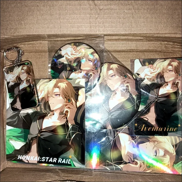 Honkai:Star Rail Aventurine 6Pcs/Set 75mm Matte Badge+58mm Laser Badge+Laser Ticket+Postcard+Small Card+Keychain For Fans Gifts