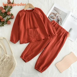 Bear Leader Kids Clothes Girls 1-5 Year Old Autumn Red Girls' Clothes Long Sleeved Pleated Round Neck Top+Pants Two-piece Set