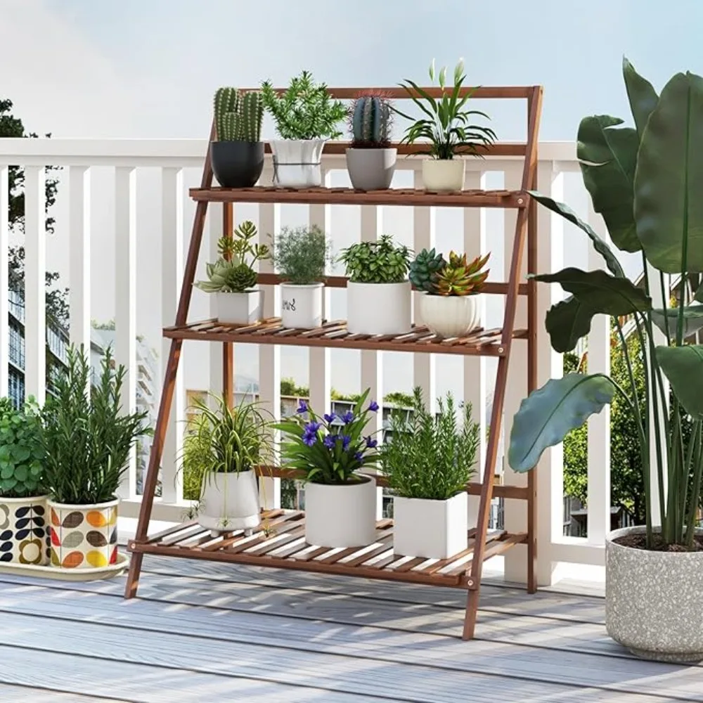 

oldable Bamboo Ladder Shel, Multiunctional Storage Rack, Plant and lower Display Stand or Home and Oice