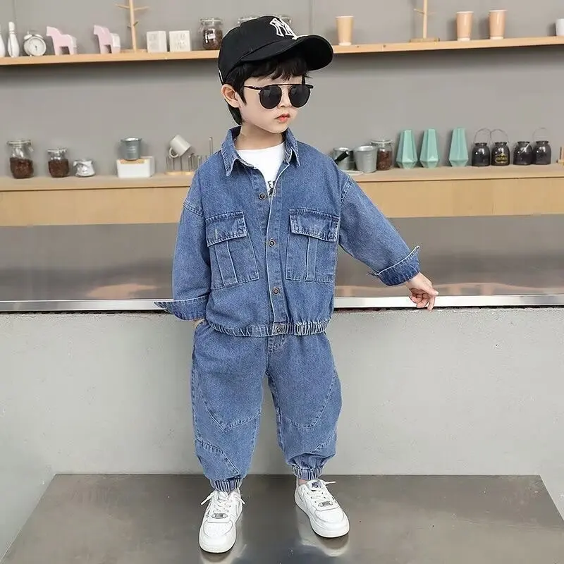 Autumn Spring Baby Set Boys Denim Jacket +pants 2 Pcs Set Kids Jjeans Suit for Children Full  2-12 Yrs