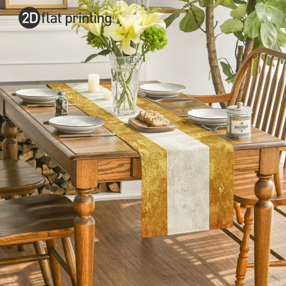 Golden Geometric Texture Table Runner - Elegant Luxury Table Cover for Living Room Coffee Table & Holiday Party Decor