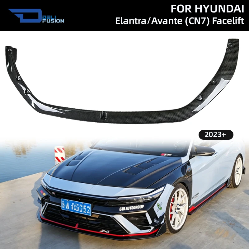 

For Hyundai Elantra Avante CN7 2023+ Facelift DLF Type Front Bumper Lip CF Carbon Fiber Racing Aero Car Accessories