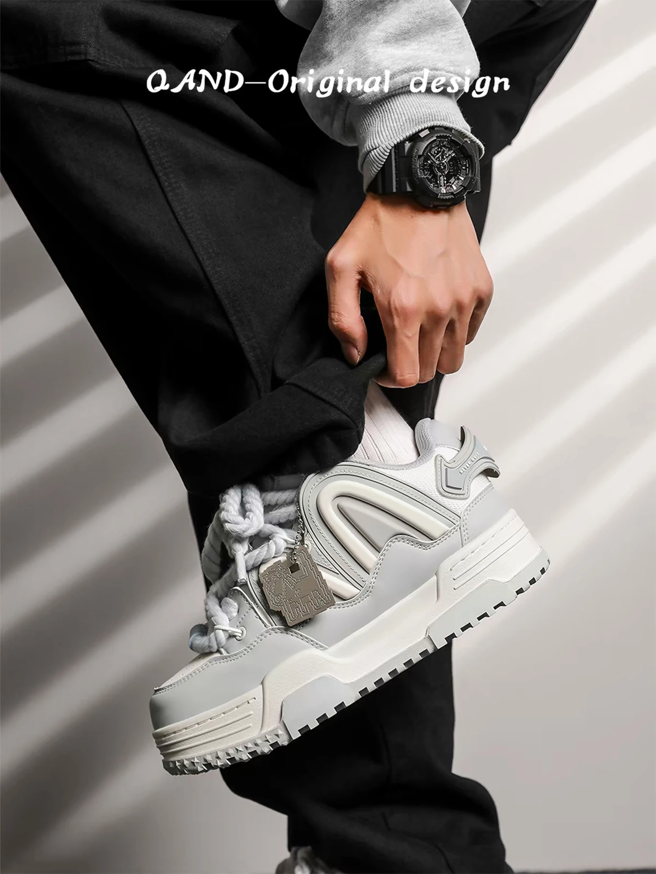 Q-AND Off-White Skate Shoes Thick Platform Sole Non-Slip Chunky Rubber Casual Sneakers for Men Women Skateboarding Shoes