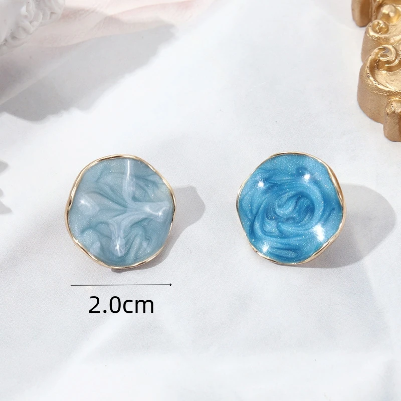 Asymmetric Enamel Blue Color Uneven Wave Surface Stud Earring for Women Creative Simple Cute Geometry Jewelry Girl Friend Gift