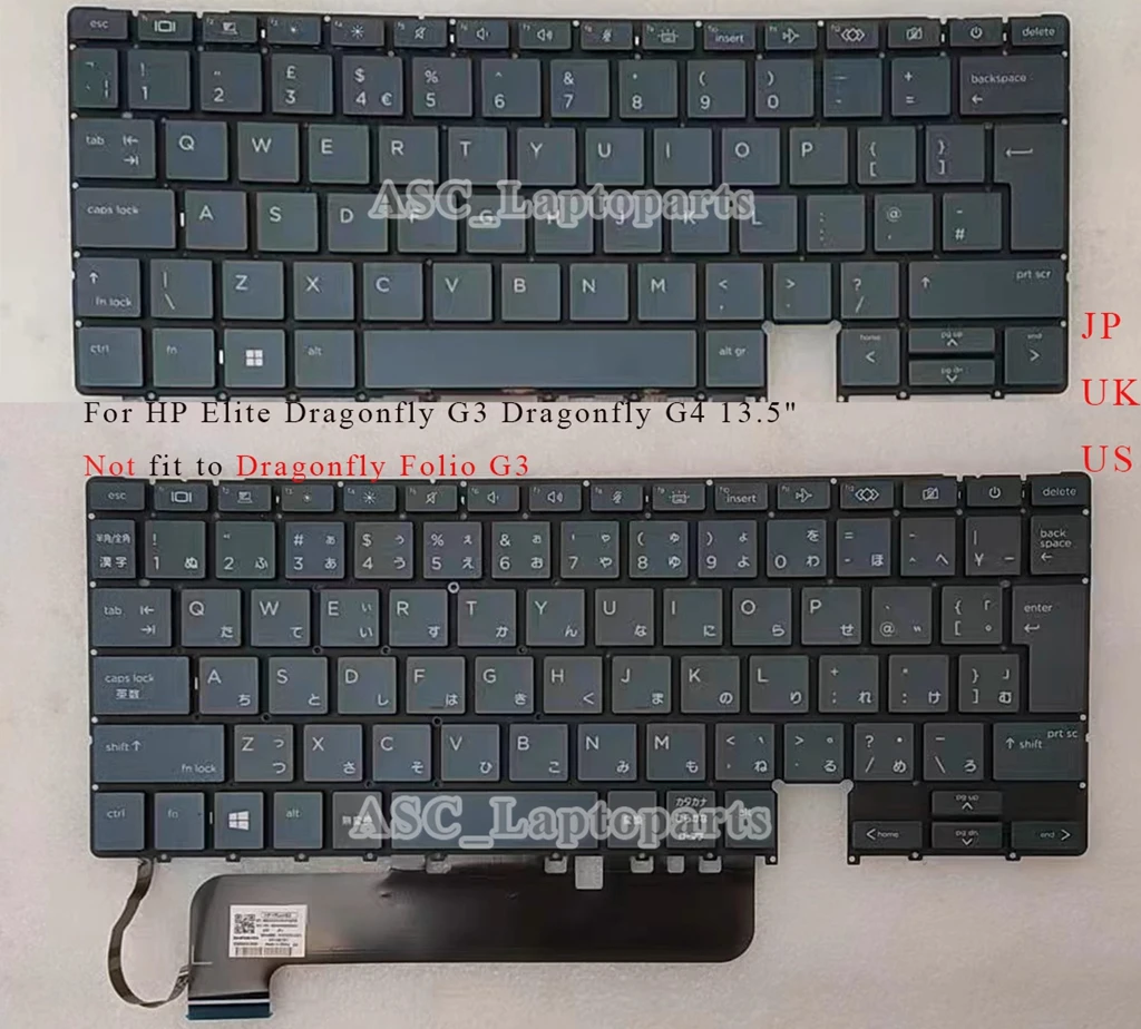 Novo teclado japonês, reino unido eua qwerty para hp elite libélula g3 libélula g4 13.5 "retroiluminado, sem moldura (não cabe libélula folio g3)