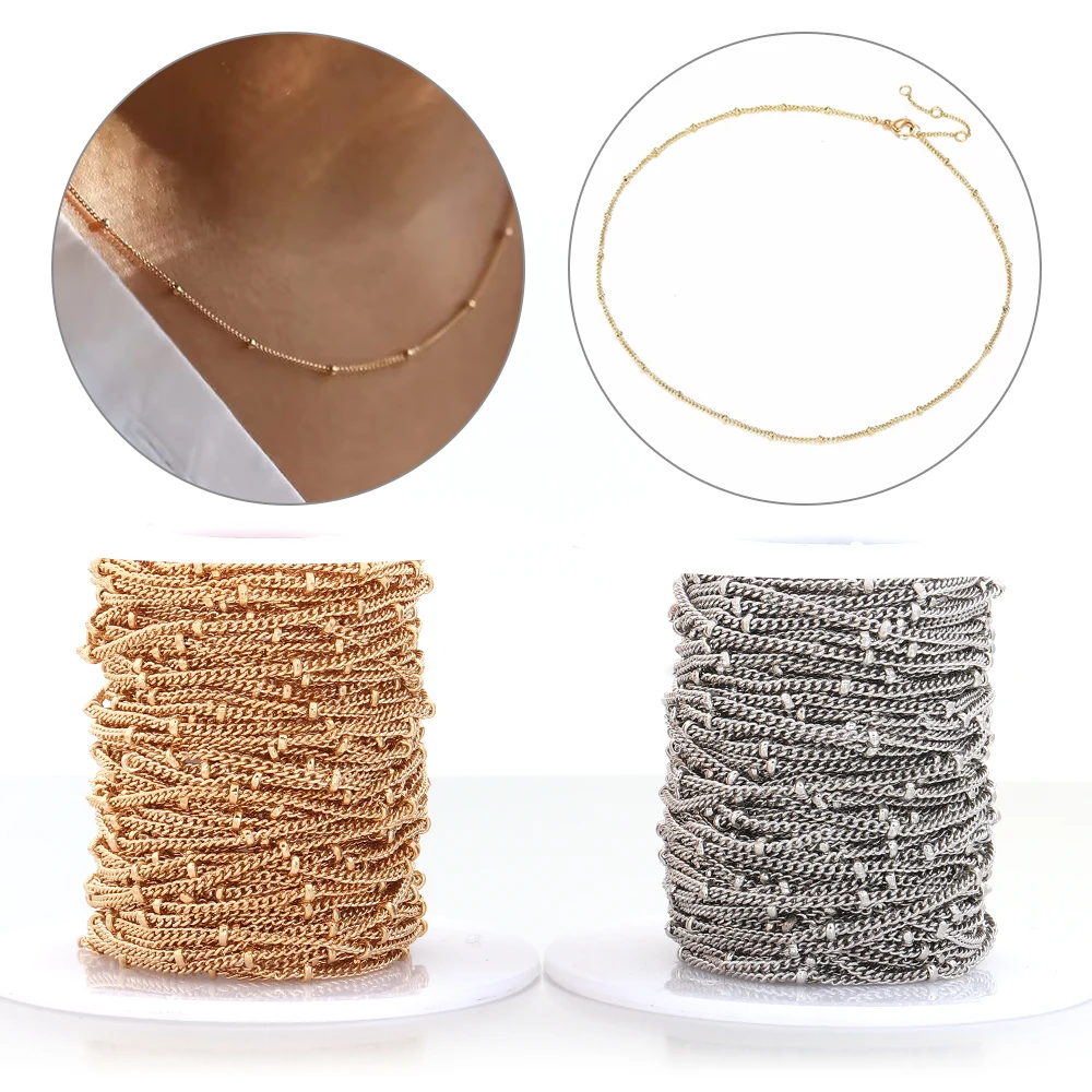 10 Yards Metall-Kupfer-Satellitenkette mit Kugelperlen für die Schmuckherstellung, DIY-Armband, Halskette, Choker, Fußkettchen, Gliederkette – Detail 1