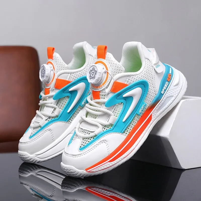 Boys' Sports Shoes 2024 Summer New Style Breathable Hollow Children's Single Mesh Running Shoes Medium and Large Children's