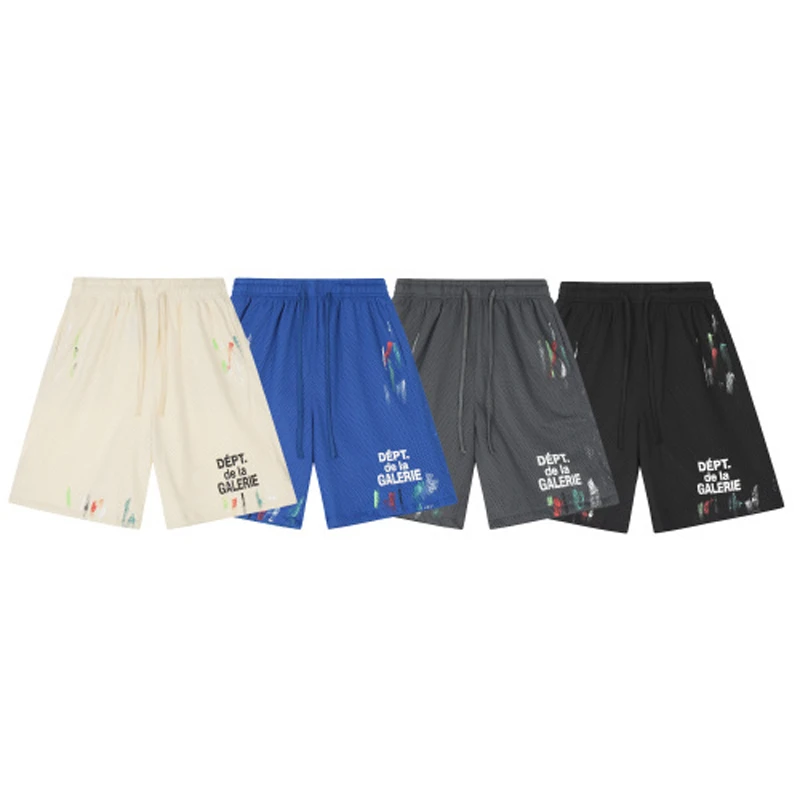 Casual DEPT Letter Graffiti Print Shorts Loose Fit Straight Leg Pants Unisex Streetwear Hip Hop Style Polyester Fiber