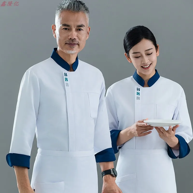 Catering Restaurant Keuken Werkuniform Westers restaurant met lange mouwen Cake Shop Ober Herfst Wit Chef-kokuniform