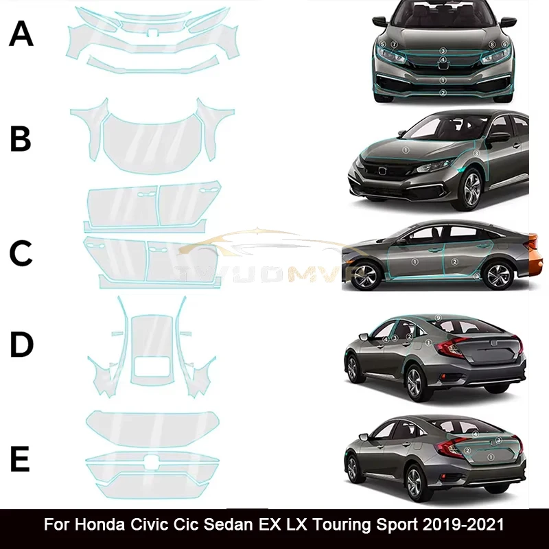 

Tpu Car Transparent Kit Body Film Ppf Clear Sticker Pre Cut Car Paint Protection Film for HONDA CIVIC CIC SEDAN 2019 2020 2021