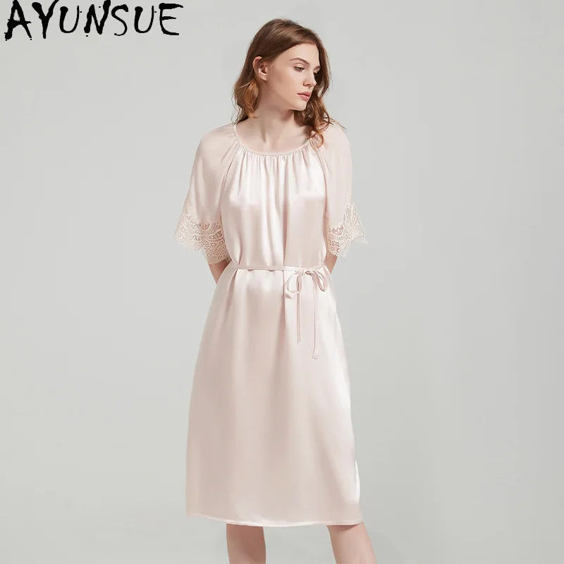 AYUNSUE 19Mm 100% Real Mulberry Silk Pajama Sexy Sleepwear Night Dress for Women 2026 Summer Clothes Woman Pullover Пижама