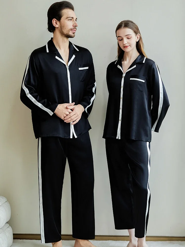 

Рождественский пижамный комплект из 100% тутового шелка для пар, одежда для сна с длинными рукавами, одинаковые пижамные костюмы для всей семьи, женская и мужская ночная рубашка, пижама