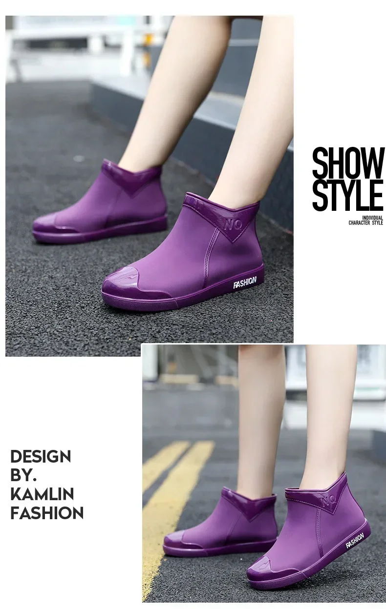 Modische Damen-Regenschuhe für Outdoor-Aktivitäten, Rutschfeste Wasserdichte Gummistiefel, Bequeme Regenstiefel mit Weicher Sohle, Neue Kurze Stiefel für Damen – Detail 3