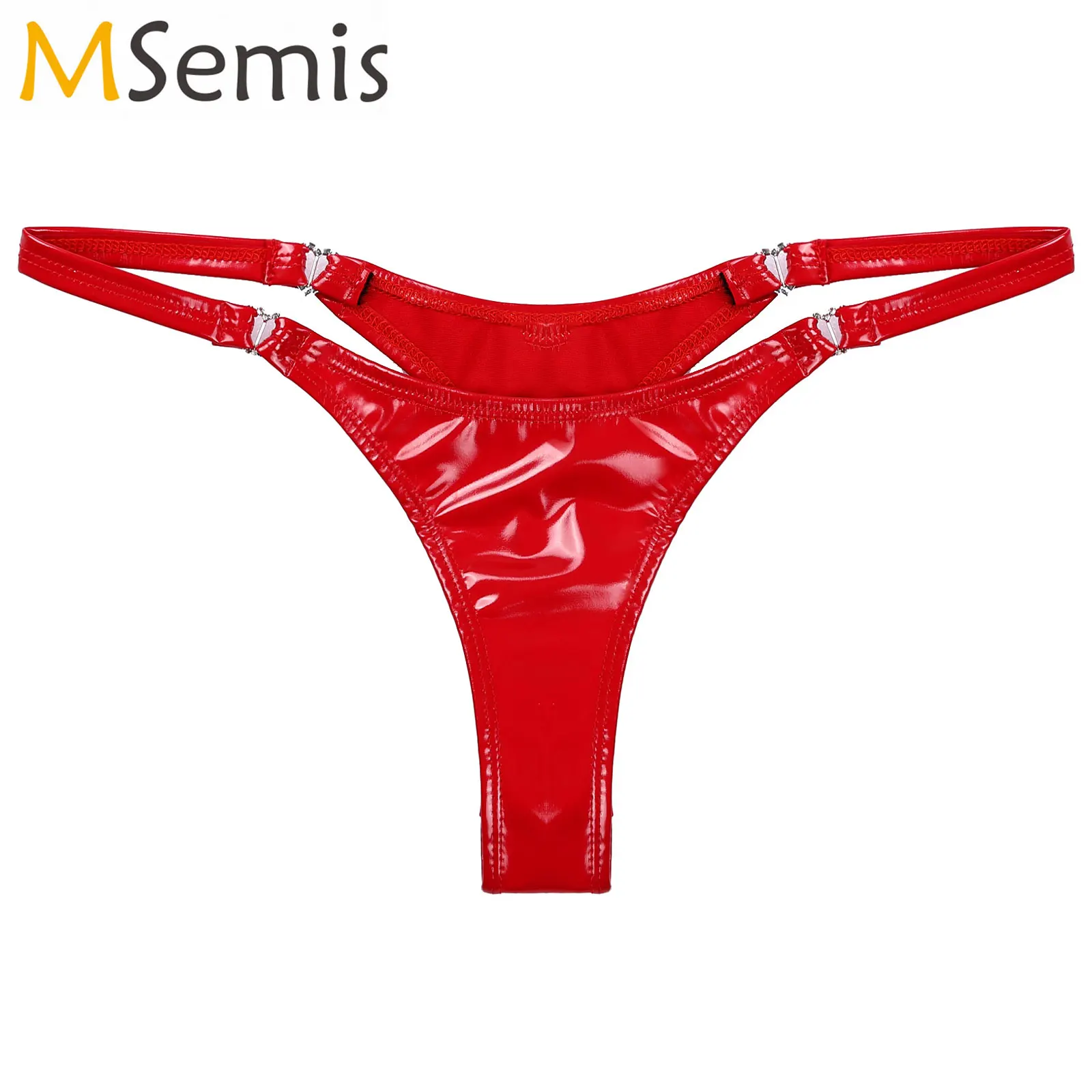 Women\'s Wetlook Latex G-string Panties Sexy Exotic Underwear Bikini Low Waist Heart Shape Brief Hot Glossy Leather Thongs Briefs