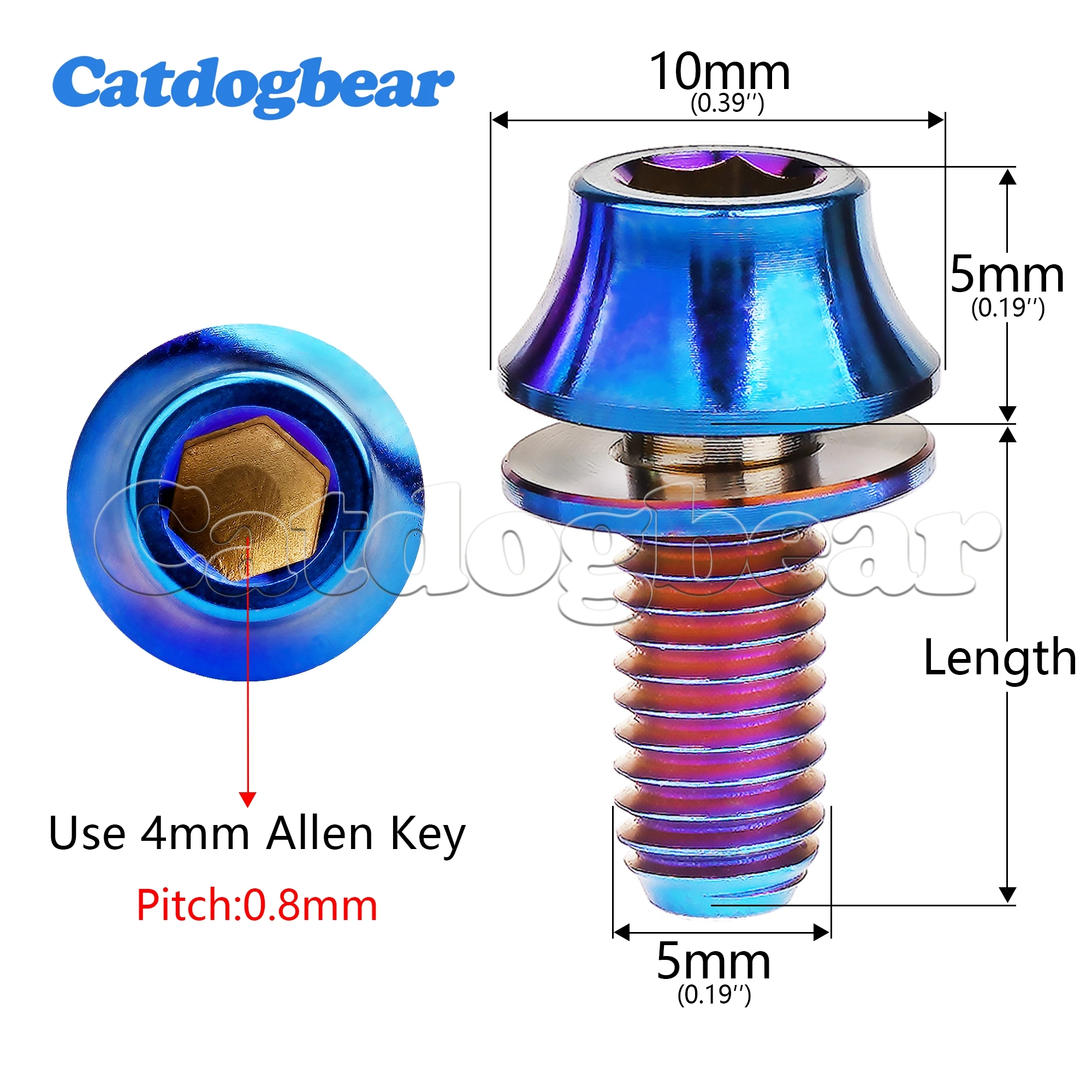 Catdogbear Titanium Bolt M5x12mm With Washer for Fixing Bike Water Bottle Cage Screw Cycling Water Bottle Cage Holder Bolt