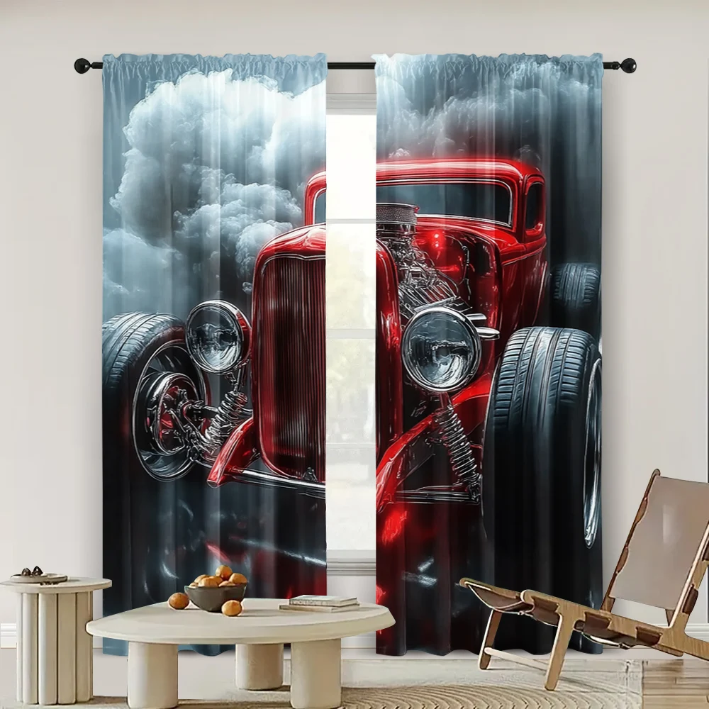 2pc,  Window Curtains curtainclassic car Versatile Fabric,Without Electricity Festive Backdrops for Holiday Home Decor & Gifts