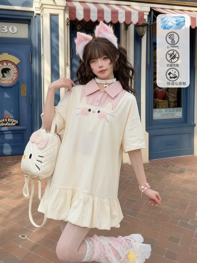 

Новинка: Летнее женское платье-футболка свободного кроя с принтом, в милом школьном стиле, с коротким рукавом, А-силуэт