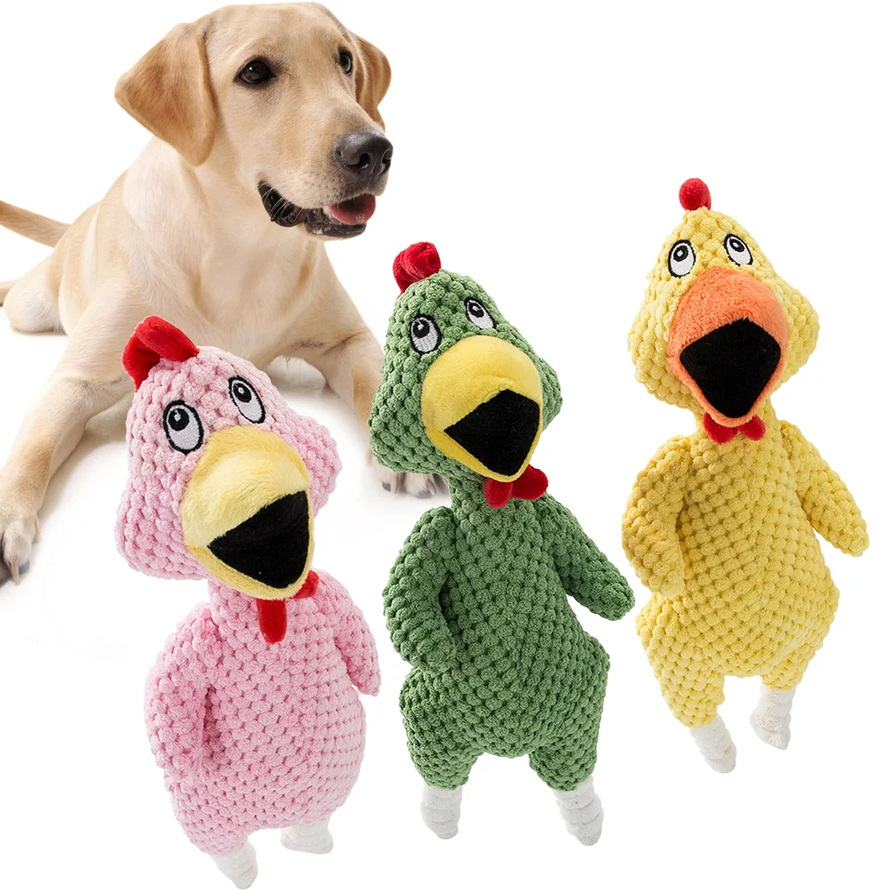 3Pcs Funny Screaming Chicken Pet Dog Toys Green Chick Sound Squeaky Toys Chew Bite Toy Pet Supplies(Pink Green and Yellow)