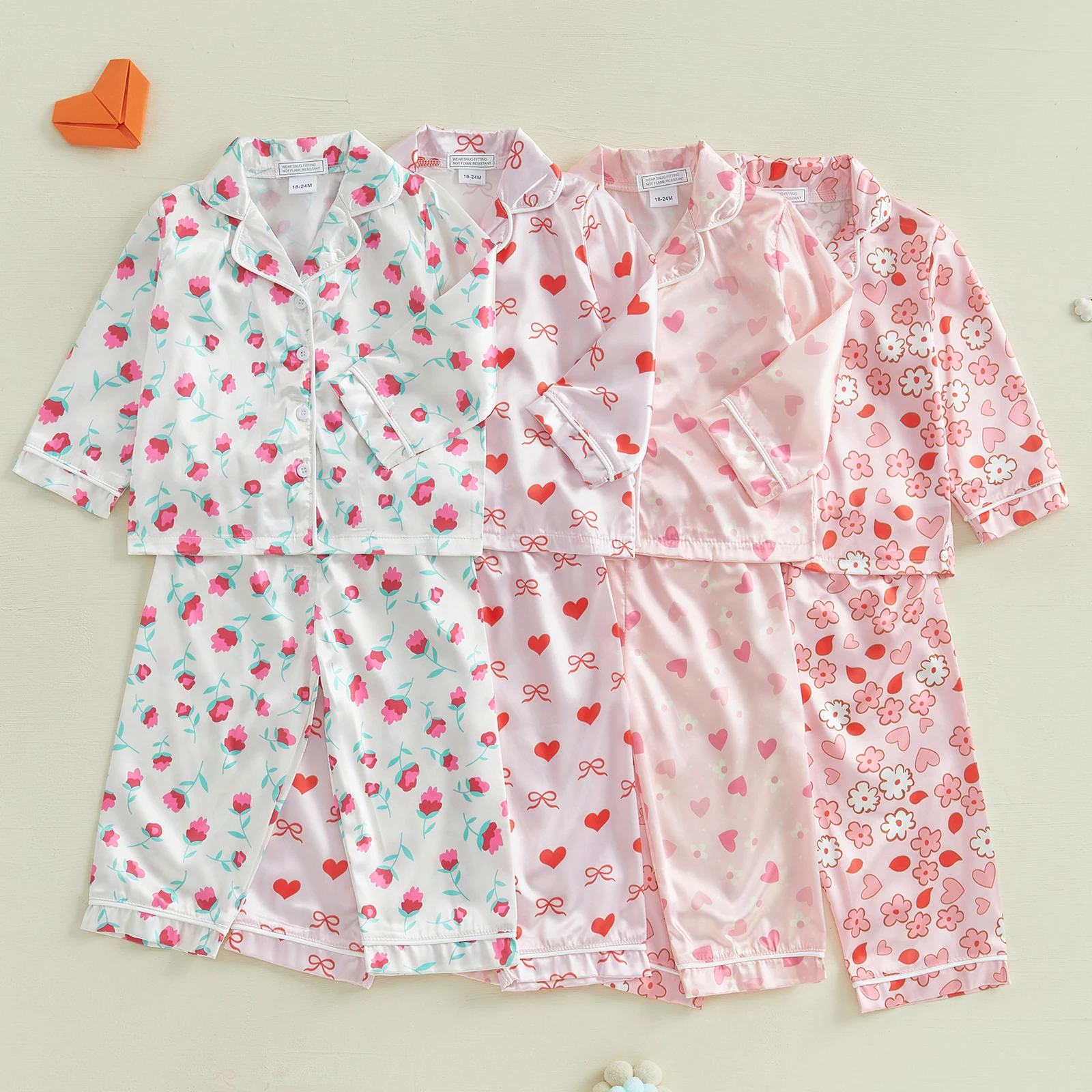 2025 Valentijnsdag Kleine Baby Meisjes Pyjama Set Liefde Hart Button Down V-hals Lange Mouw Tops en Broek Lounge Wear 2-delige set