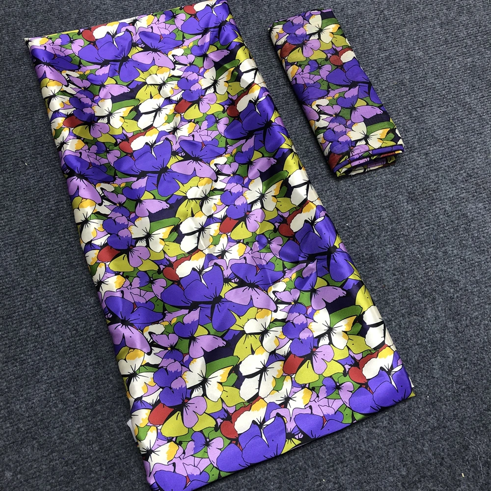 Afrikanisches Satin tuch Blumen satin Seide und Chiffon Tüll Stoff für Frauen Kleid 4 2 yards