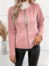 Ladie  fashionable round neck slim fit top  long sleeved  access control zipper cardigan  short jacket
