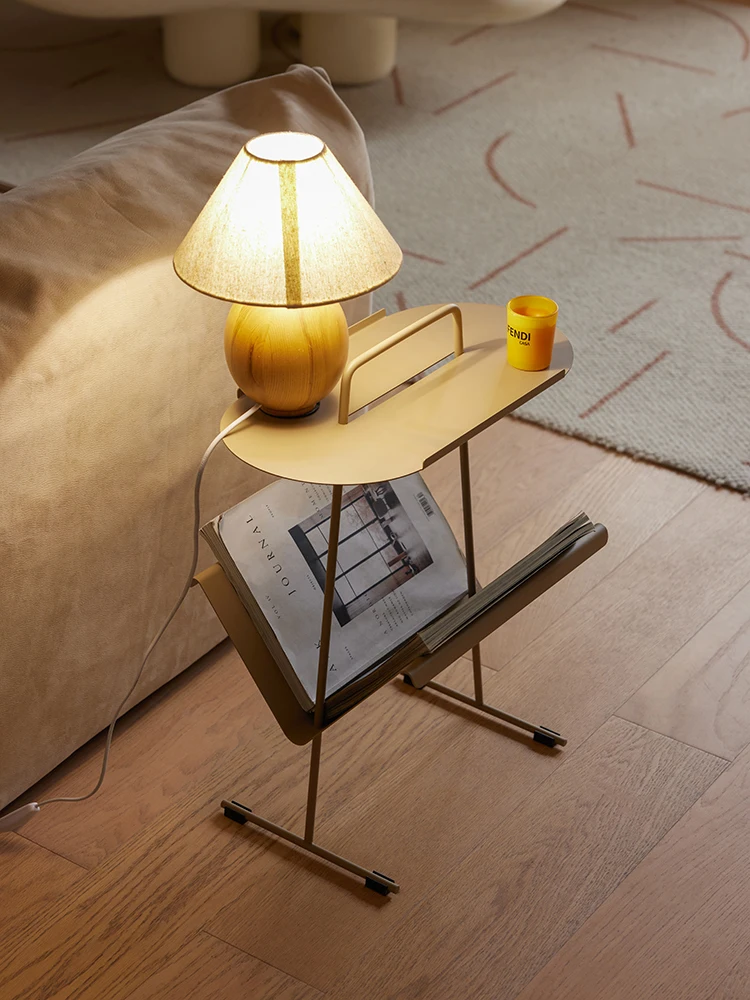 Designer Sofa Side Table Metal Storage Magazine Rack Small Apartment Mini Simple Corner Table with Iron Storage Rack image 2