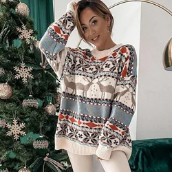 Women's Cute Funny Hilarious Christmas Sweater Long Sleeve Round Neck Christmas Pullover Snowflake Reindeer Knitted Top Shirt