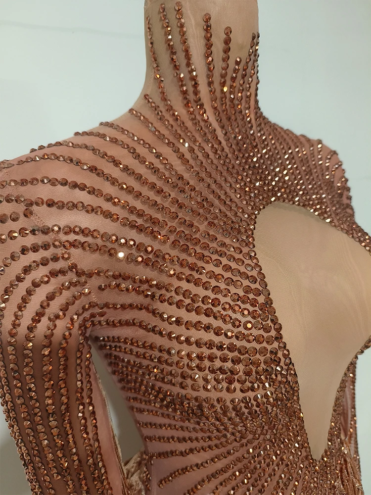 Vestido sexy marrón drag queen con borlas, Ropa de baile latino para mujer, celebración de pasarela, espectáculo, fiesta, club nocturno, actuación, traje de cantante