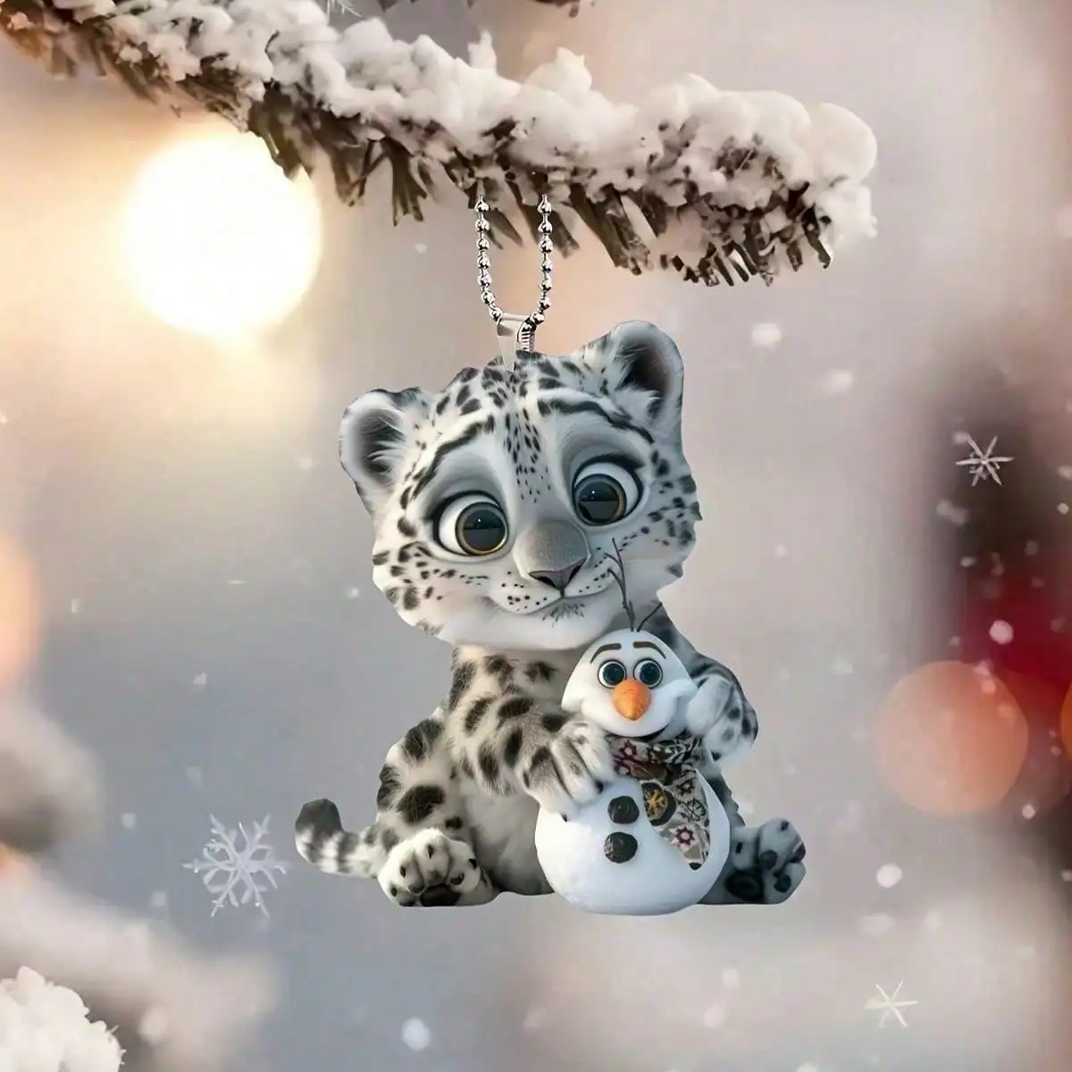 1 Winter Fashion Leopard Print Snowman – Seasonal Decoration with Leopard Element, for Home, Car, Backpack & Seasonal Use