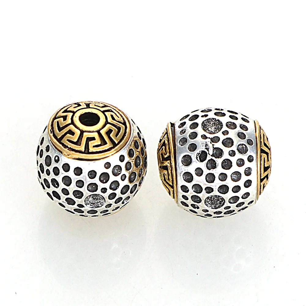 5Pcs 12MM Vintage Antique Golden Silver Plated Cast Metal Striped Round With Dots Surface Spacers Beads For Diy Jewelry Making