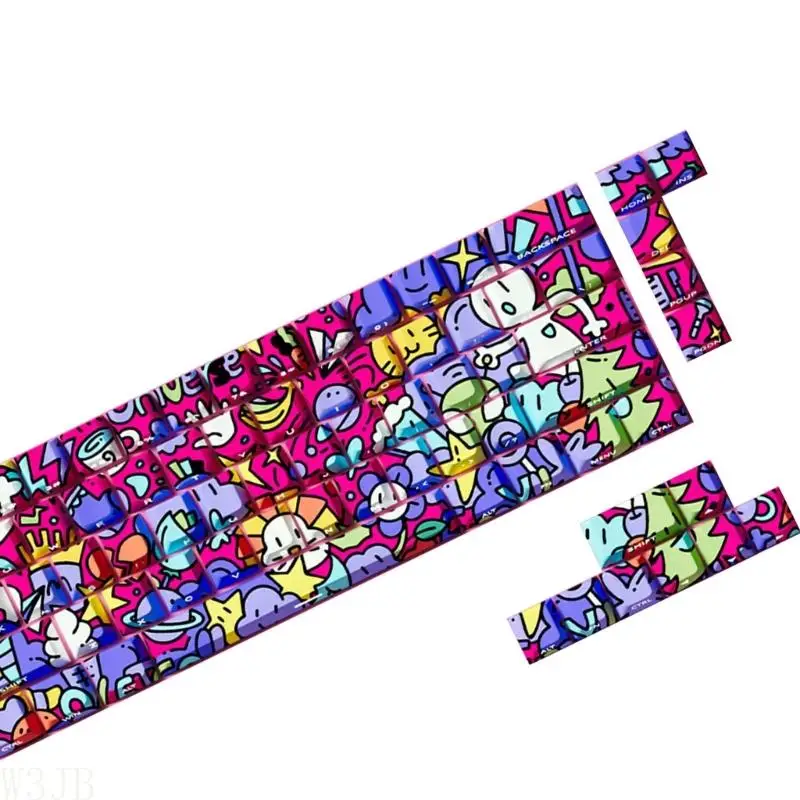 W3JB 74/140 Tasten, Graffiti-künstlerisches Design, PBT-Originalprofil, Seitendruck, transparente Tastenkappen für Tastaturen – Detail 2