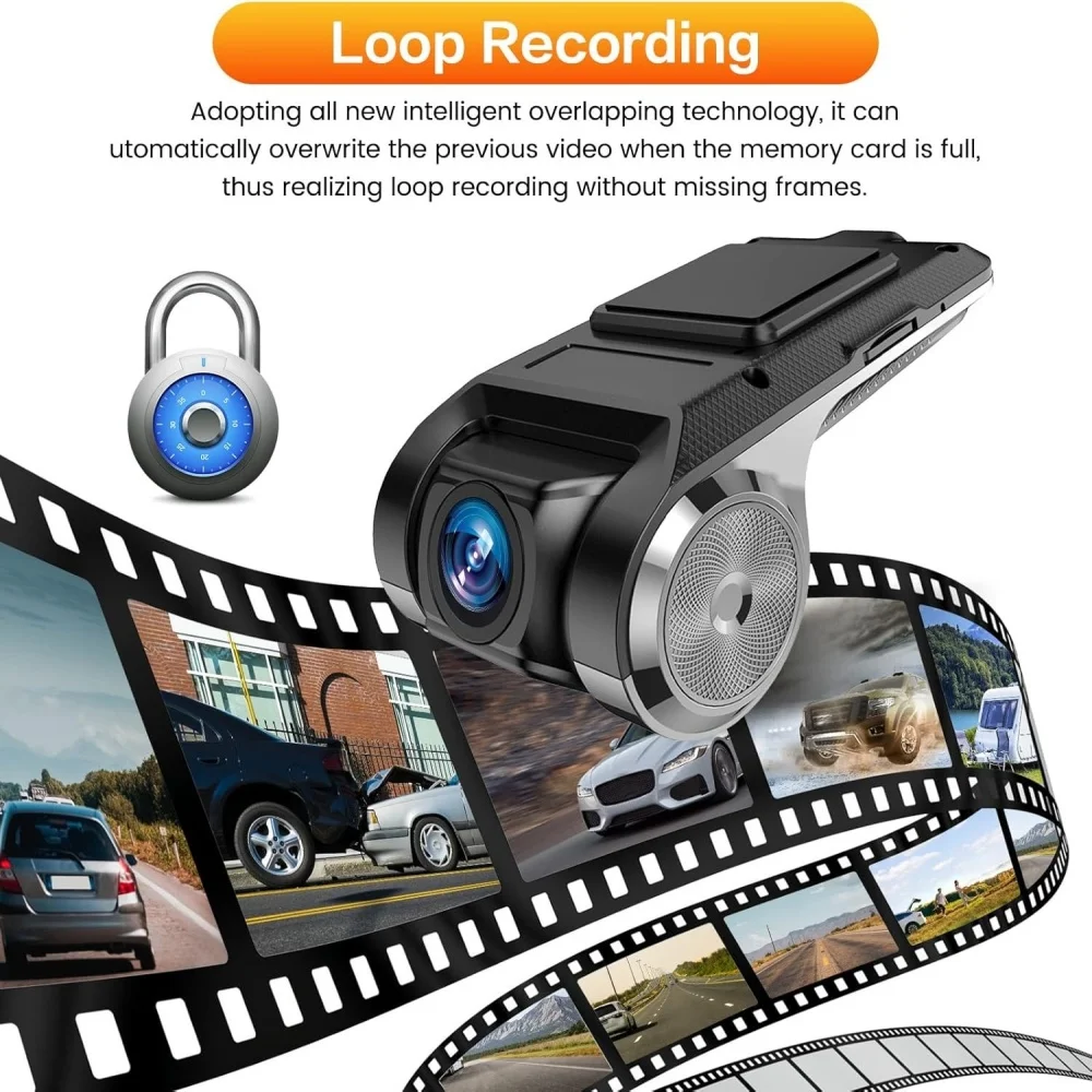 USB Dash Cam 1080P Full HD ADAS Car DVR 170° Wide Angle Loop Recording Hidden AR Camera Only for Android Car Stereo Night Vision