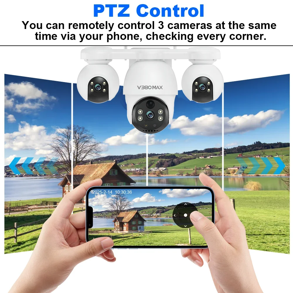 12MP Solar IP Camera 4G Outdoor Triple Lenses Triple Screens Security Full Color Night Vision Waterproof CCTV Camera