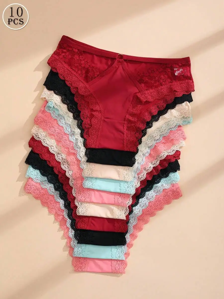 

10pcs Womens Lace Bikini Panties Soft Breathable Underwear