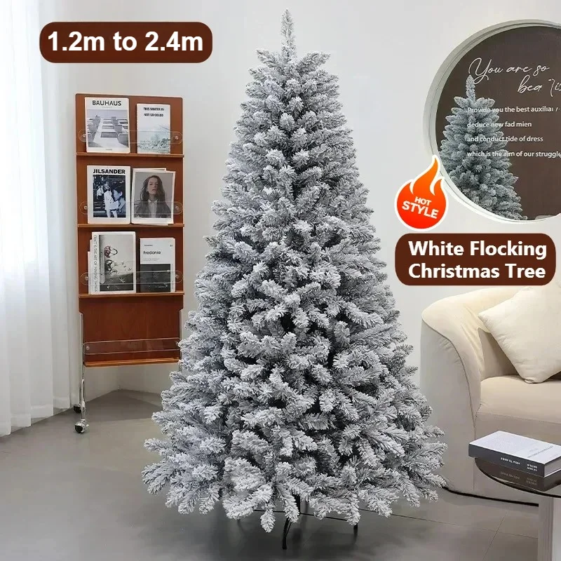 

Artificial PVC Christmas Tree Encryption White Flocking Large Christmas Tree with LED Lights Christmas Home Decoration 1.2M-2.4M