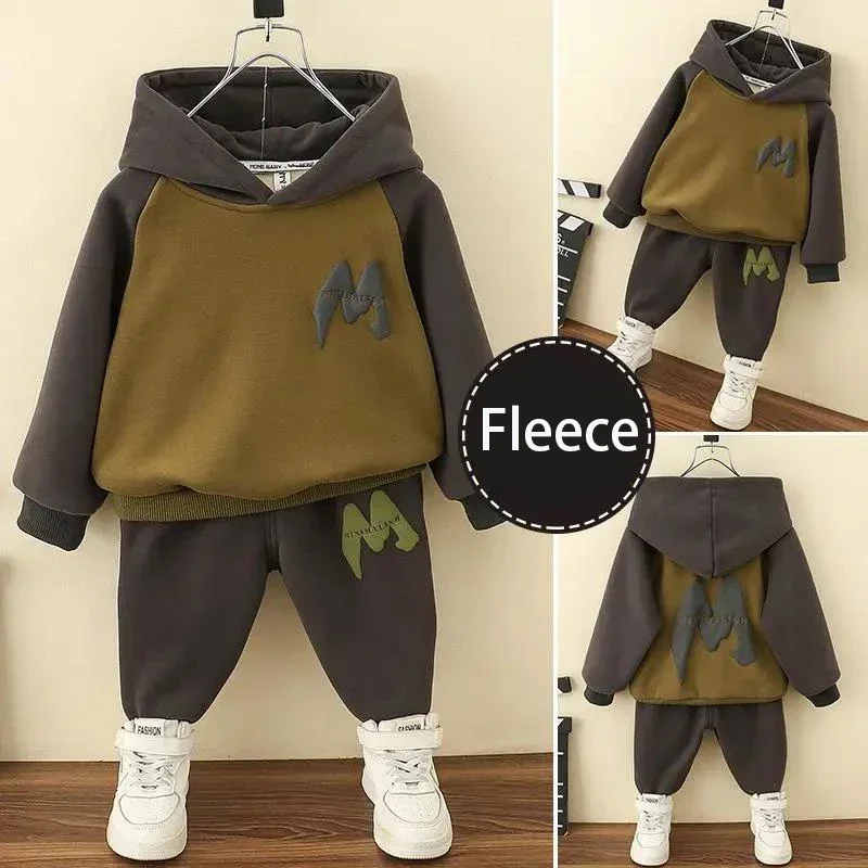 Baby Little Boys Clothing Set 2023 Winter Toddler Clothes Long Sleeve Fleece Outfit Children Kids Tracksuits 2 3 4 6 8 Years