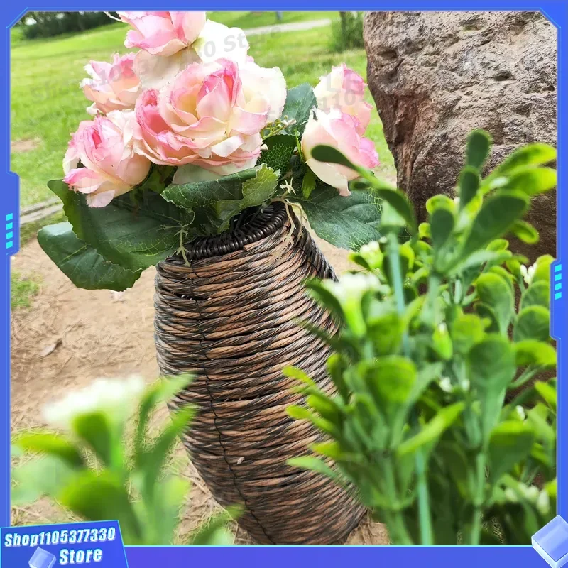 Hand Woven Polypropylene Rattan Floor Vase for Hotel Office Mall Decoration Eco Friendly High Quality Home Decor Large Pot