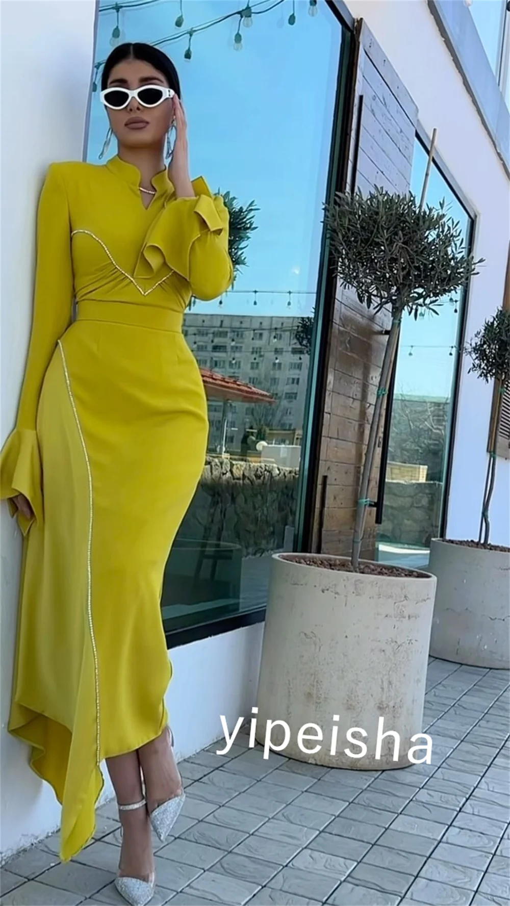 Vestido Midi con volantes y cuello en V, traje a medida para cumpleaños