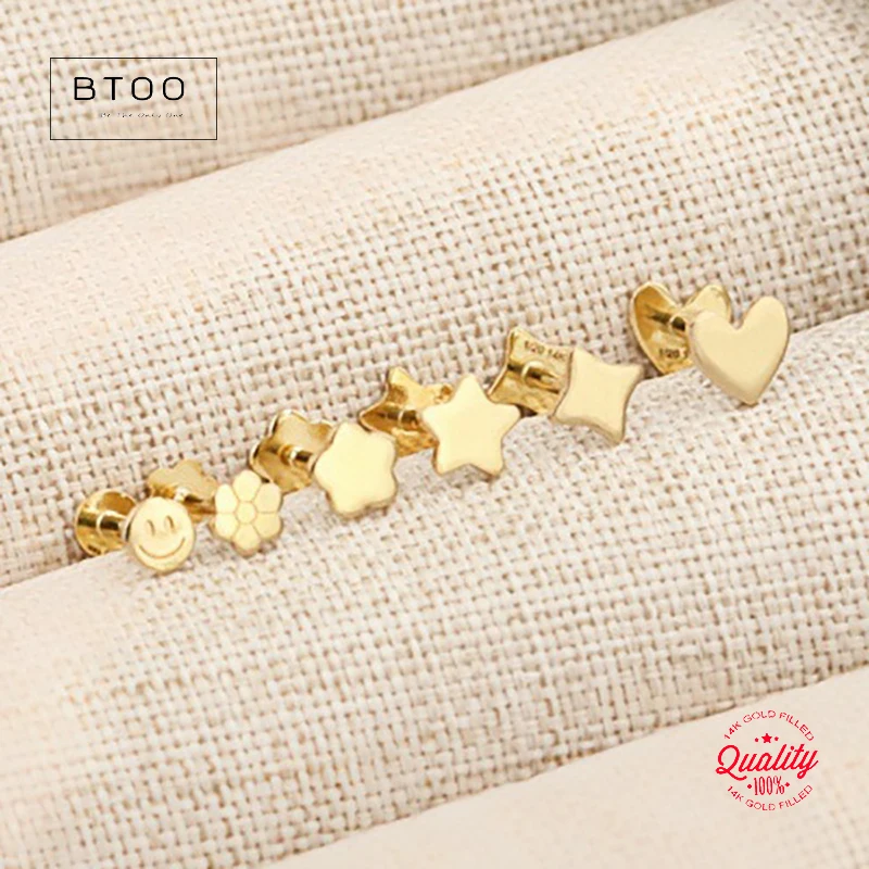 14k Gold Filled Threaded Post Stud Earrings/Heart/Flower/Star Disc Stud Earrings Gold Jewelry Gold Stud Earrings Boho Earrings
