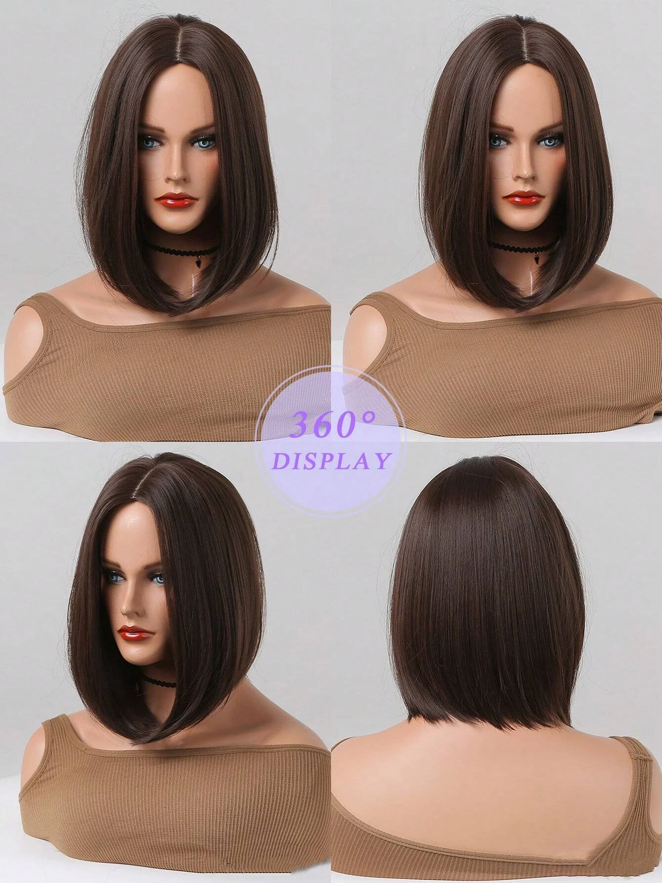 Dark Brown Bob Synthetic Wigs Middle Part Short Straight Lolita Wig for Women Cosplay Party Daily Natural Hair Heat Resistant