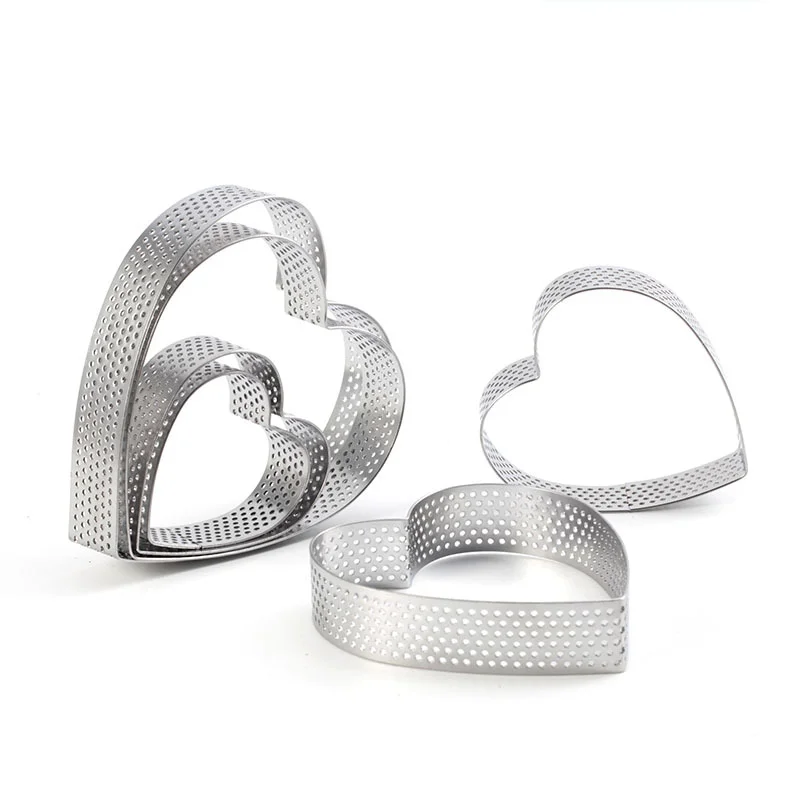 6pcs Heart Porous Tart Ring DIY Perforated Cake Mousse Mold Baking Tools Fruit Pie Tartlet Doughnut Mold for Pastry Accessories