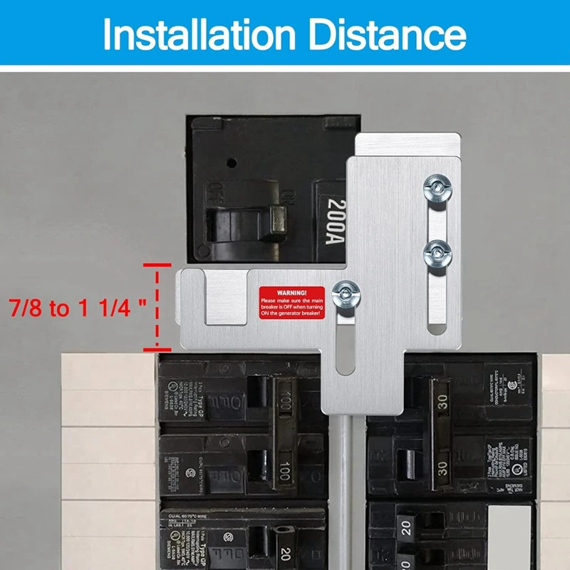 Kit de verrouillage de générateur intelligent pour panneaux 150 ampères ou 200 ampères, espacement de 7/8-1 1/4 pouces entre le principal et le disjoncteur de branches