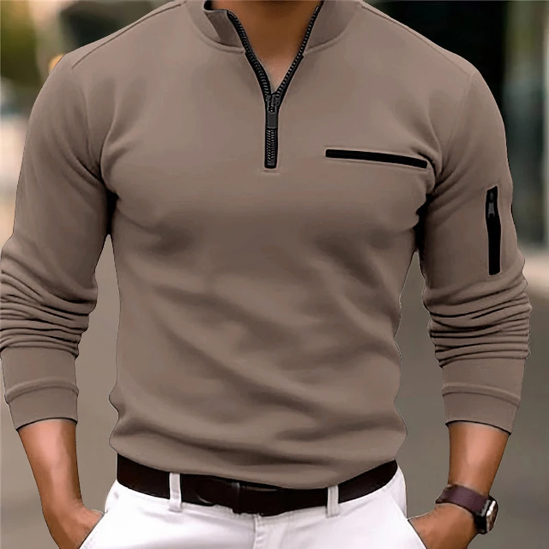 Fashion Brand Luxury Men Zipper Polo Shirt Mens Golf Sport Slim Fit Casual Plain Korean Solid Color Long Sleeve Tops Clothing